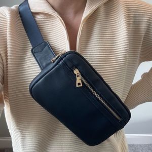 Navy Blue Vegan Leather Bum Bag Fanny Pack Boutique Brand New